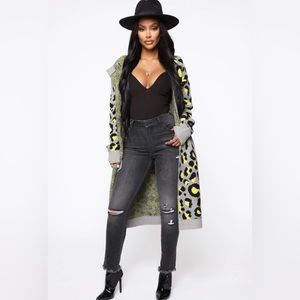 Leopard print hooded sweater duster